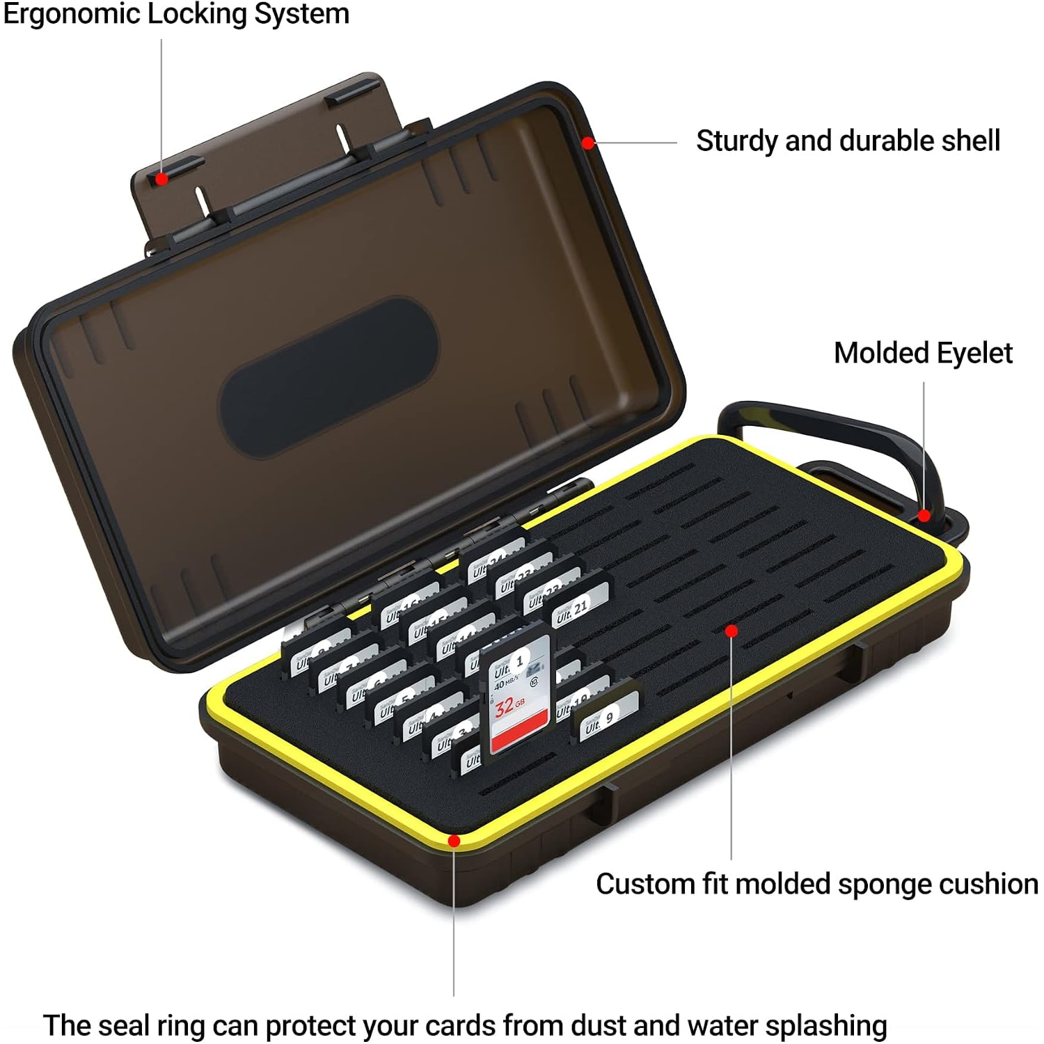 40-Slot SD Card Case with Carabiner and Labels: image 3