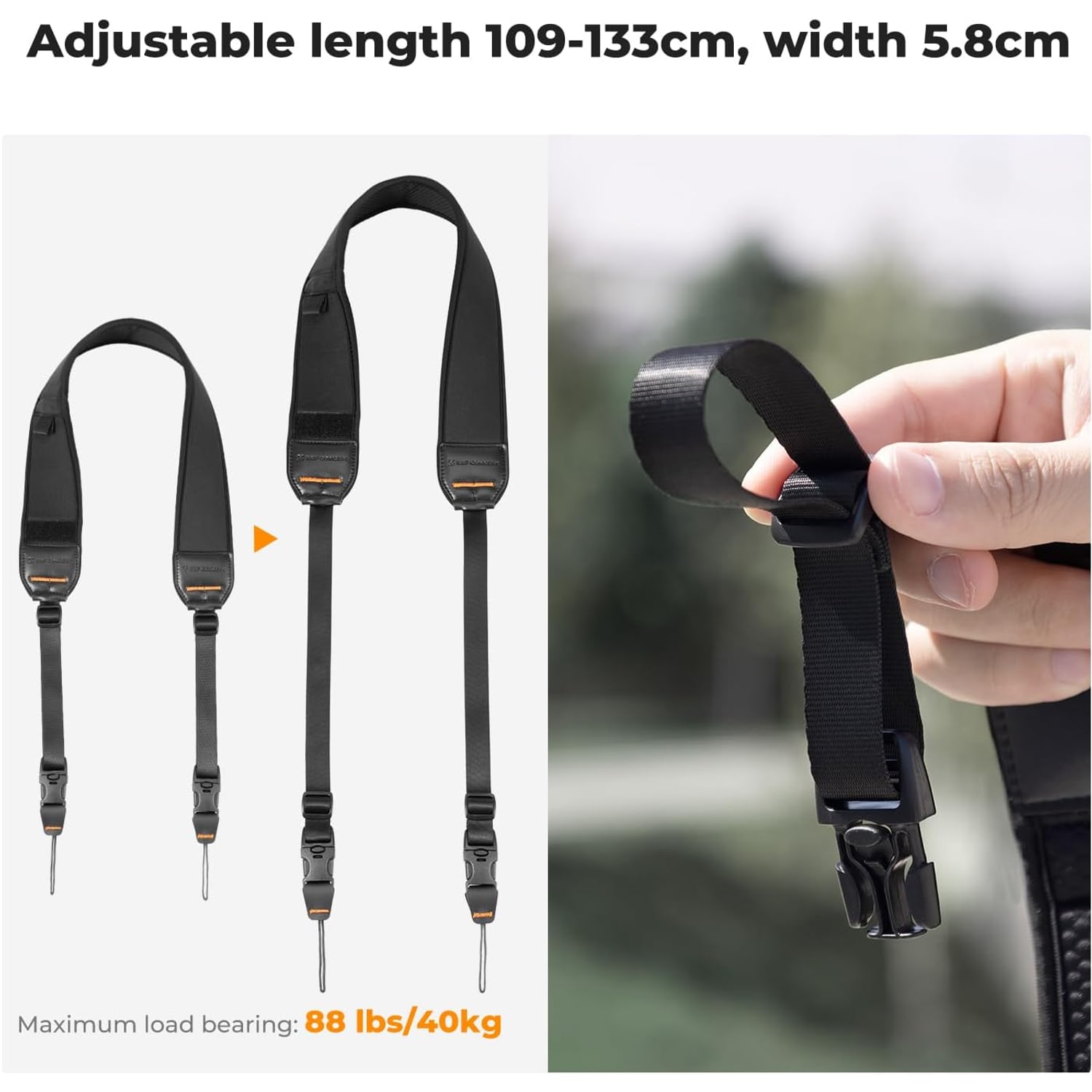 Wide Neoprene Camera Strap with Zip Pocket