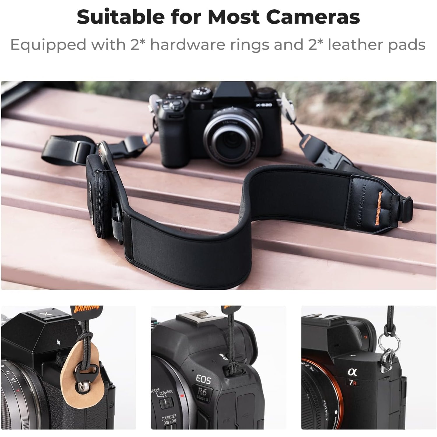 Wide Neoprene Camera Strap with Zip Pocket