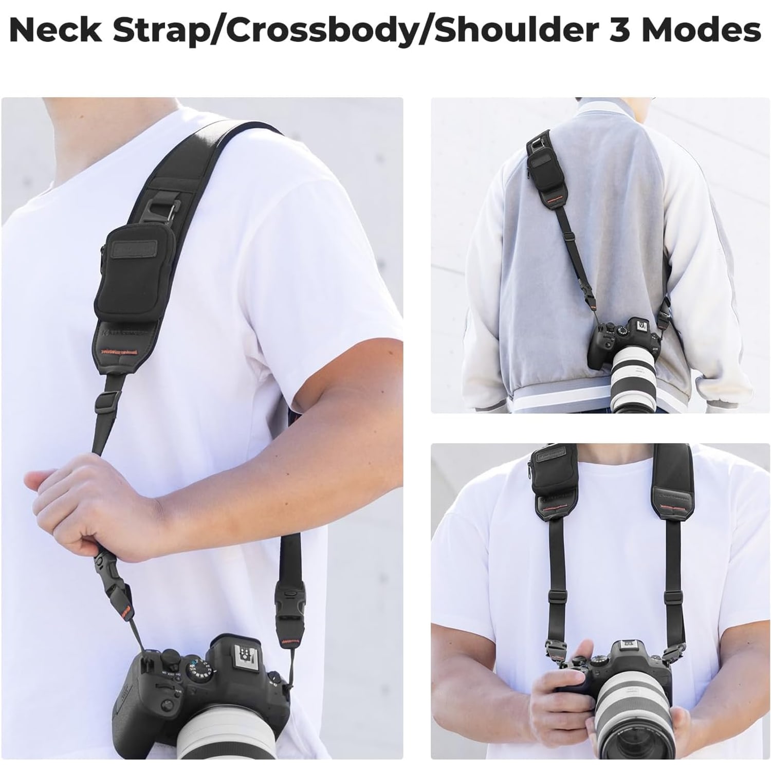 Wide Neoprene Camera Strap with Zip Pocket