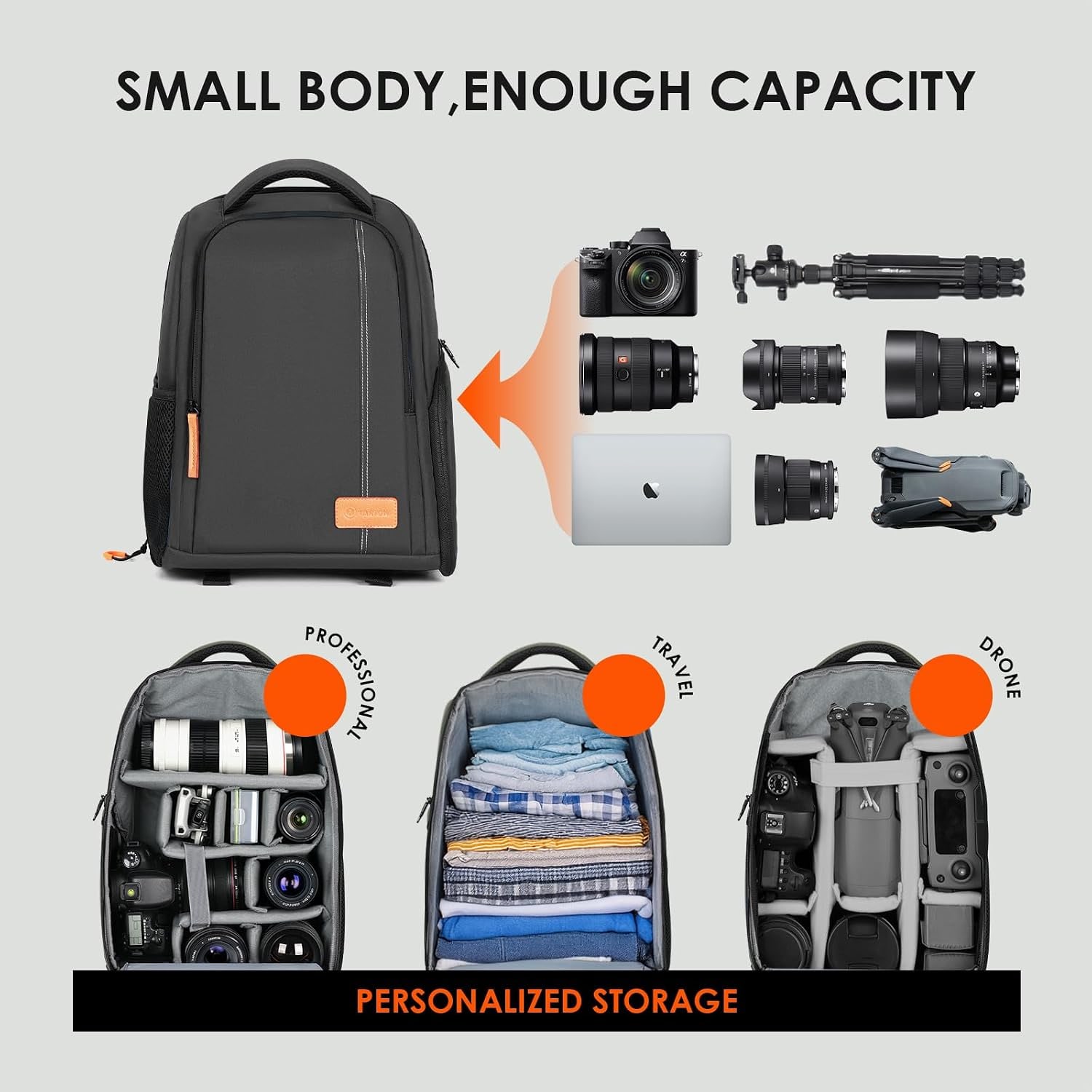 Compact Camera Backpack with 15-Inch Laptop Sleeve