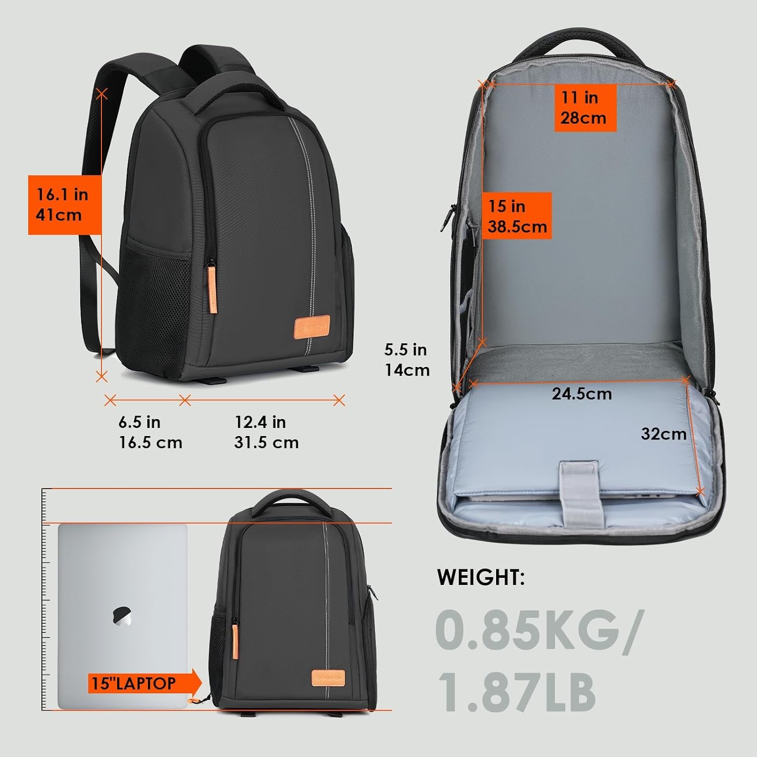 Compact Camera Backpack with 15-Inch Laptop Sleeve: image 8