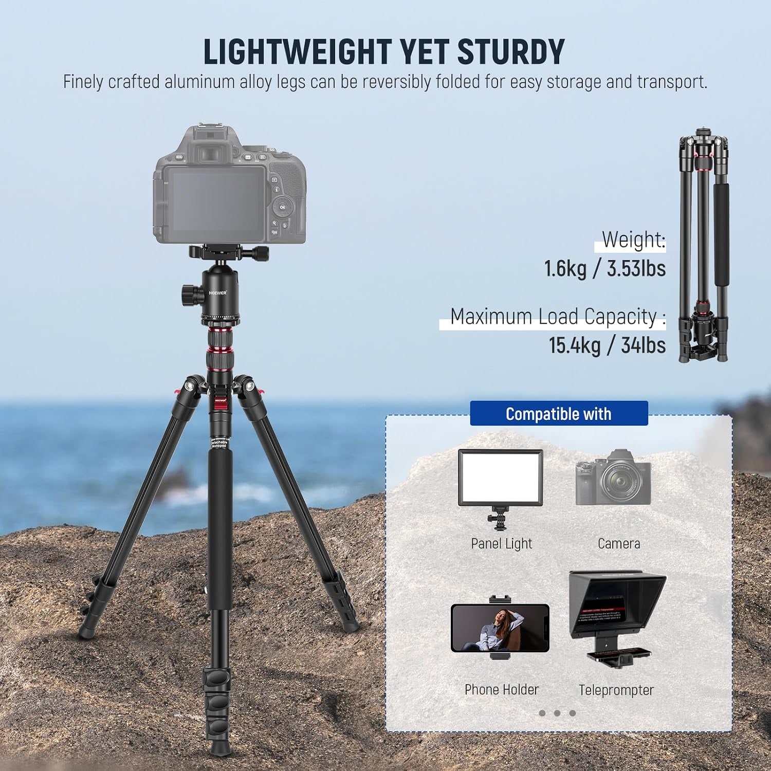 77 Inch Aluminum Tripod and Monopod with 360 Ball Head