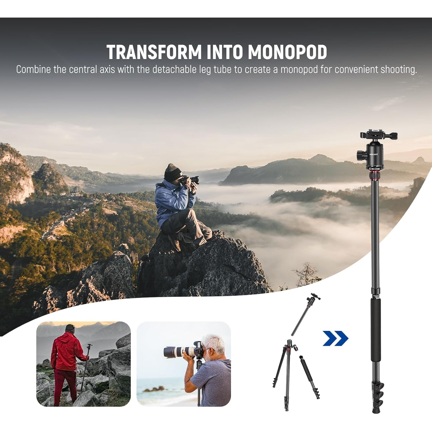 77 Inch Aluminum Tripod and Monopod with 360 Ball Head