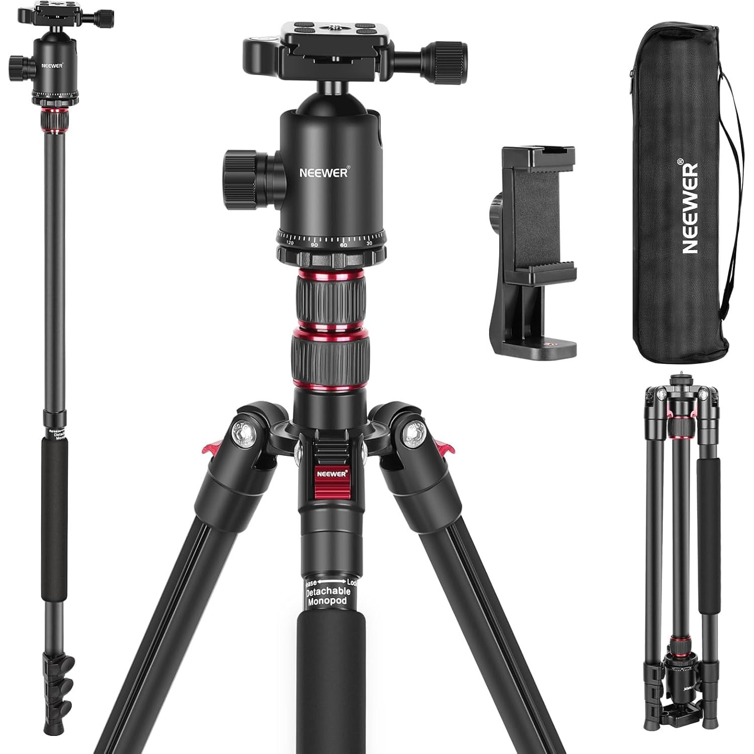 77 Inch Aluminum Tripod and Monopod with 360 Ball Head