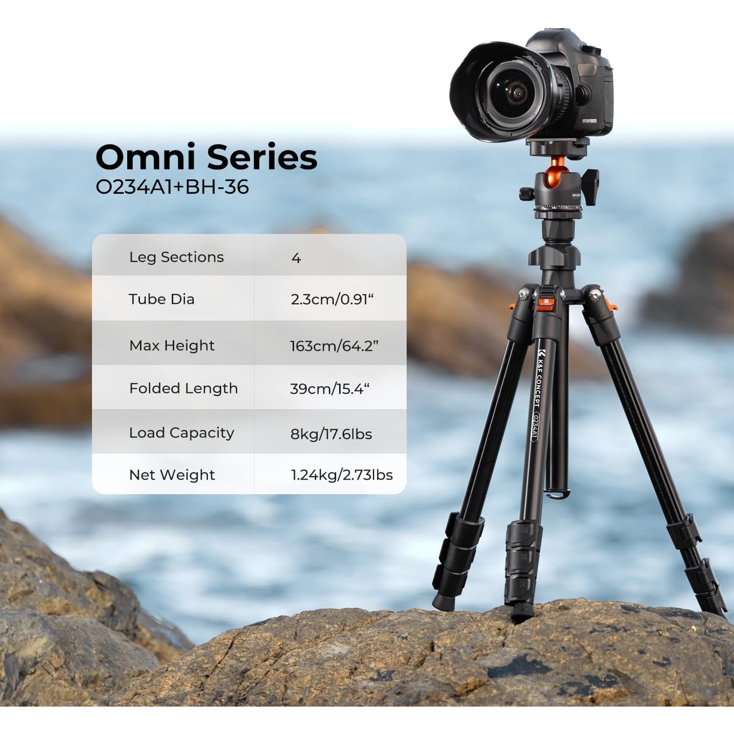 64 Inch Aluminum Travel Tripod with 36mm Ball Head