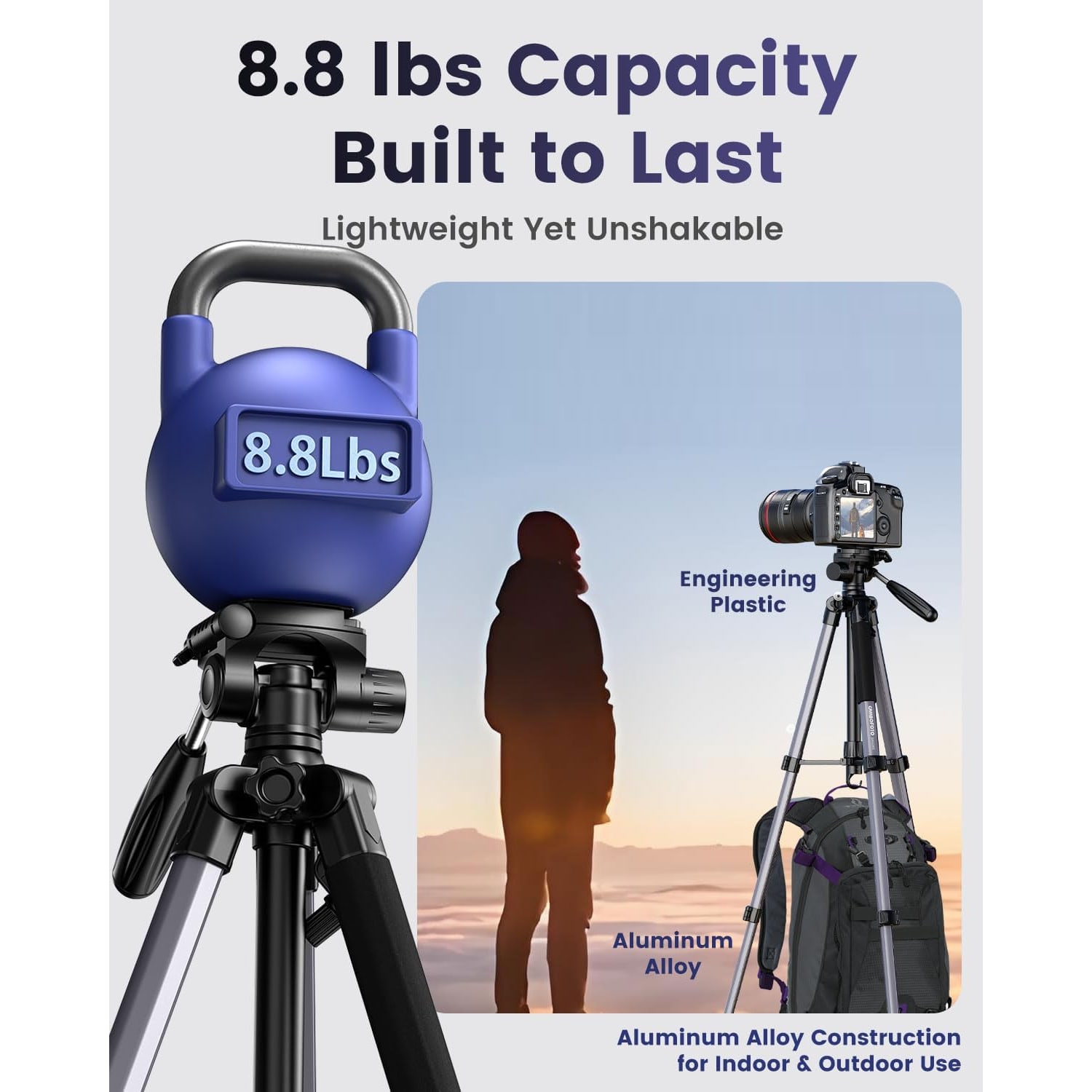 74 Inch Lightweight Aluminum Camera Tripod with 360° Pan Head