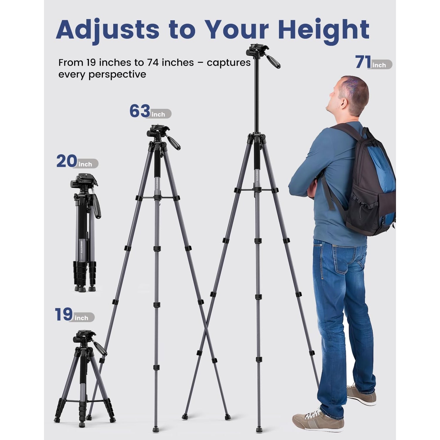 74 Inch Lightweight Aluminum Camera Tripod with 360° Pan Head
