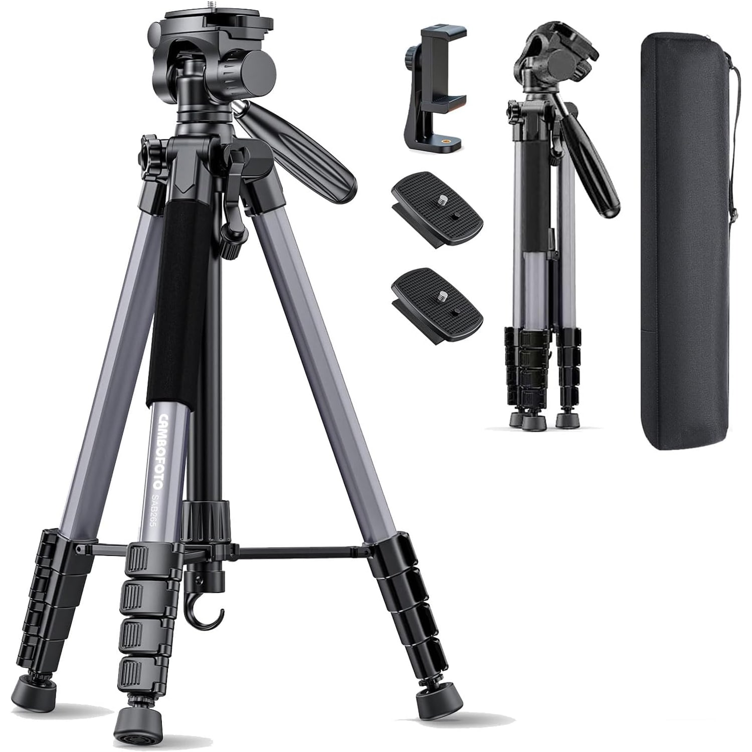 74 Inch Lightweight Aluminum Camera Tripod with 360° Pan Head
