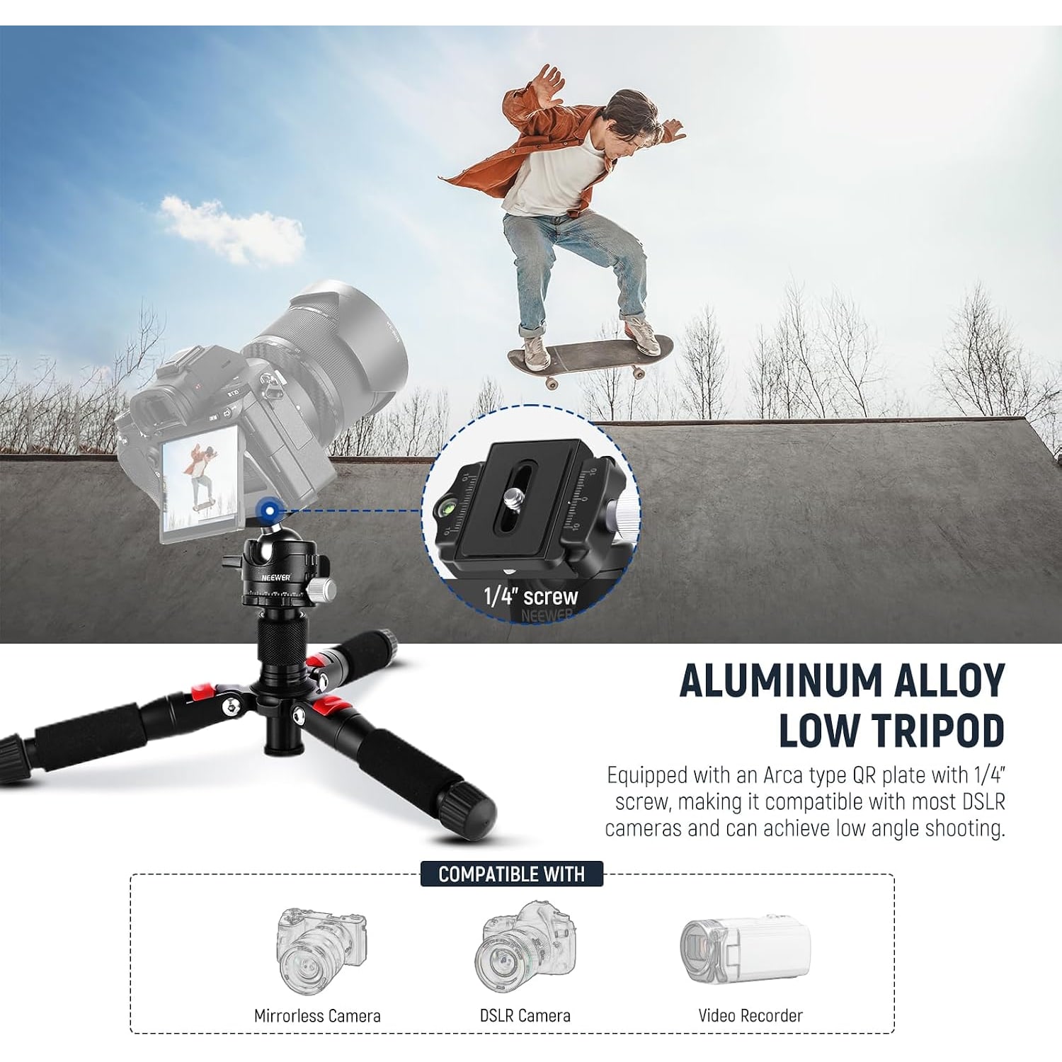 Mini Tabletop Tripod, 20 Inch Adjustable Desktop Camera Stand: image 2