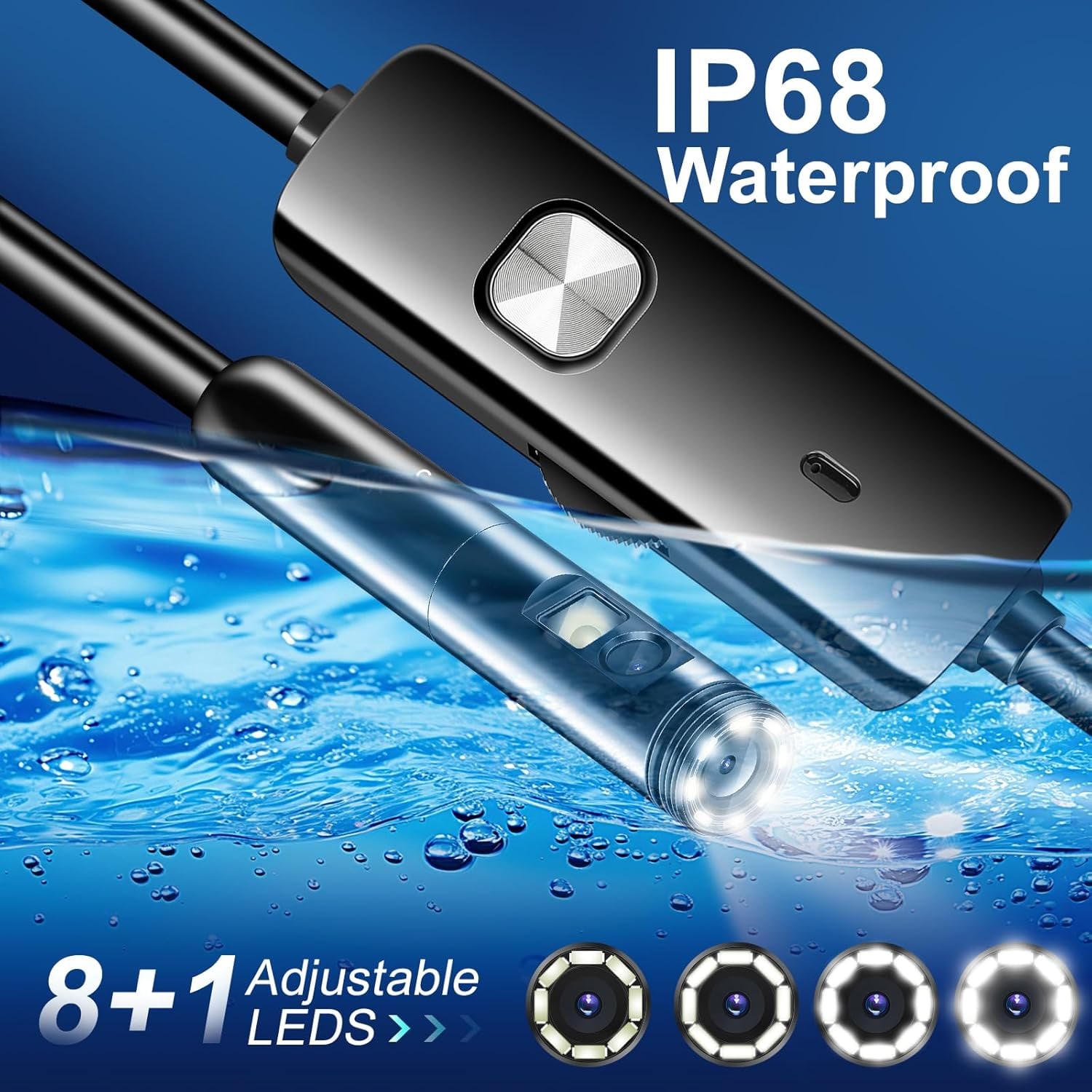 Dual Lens Endoscope Camera with 16.5 ft Semi-Rigid Cable