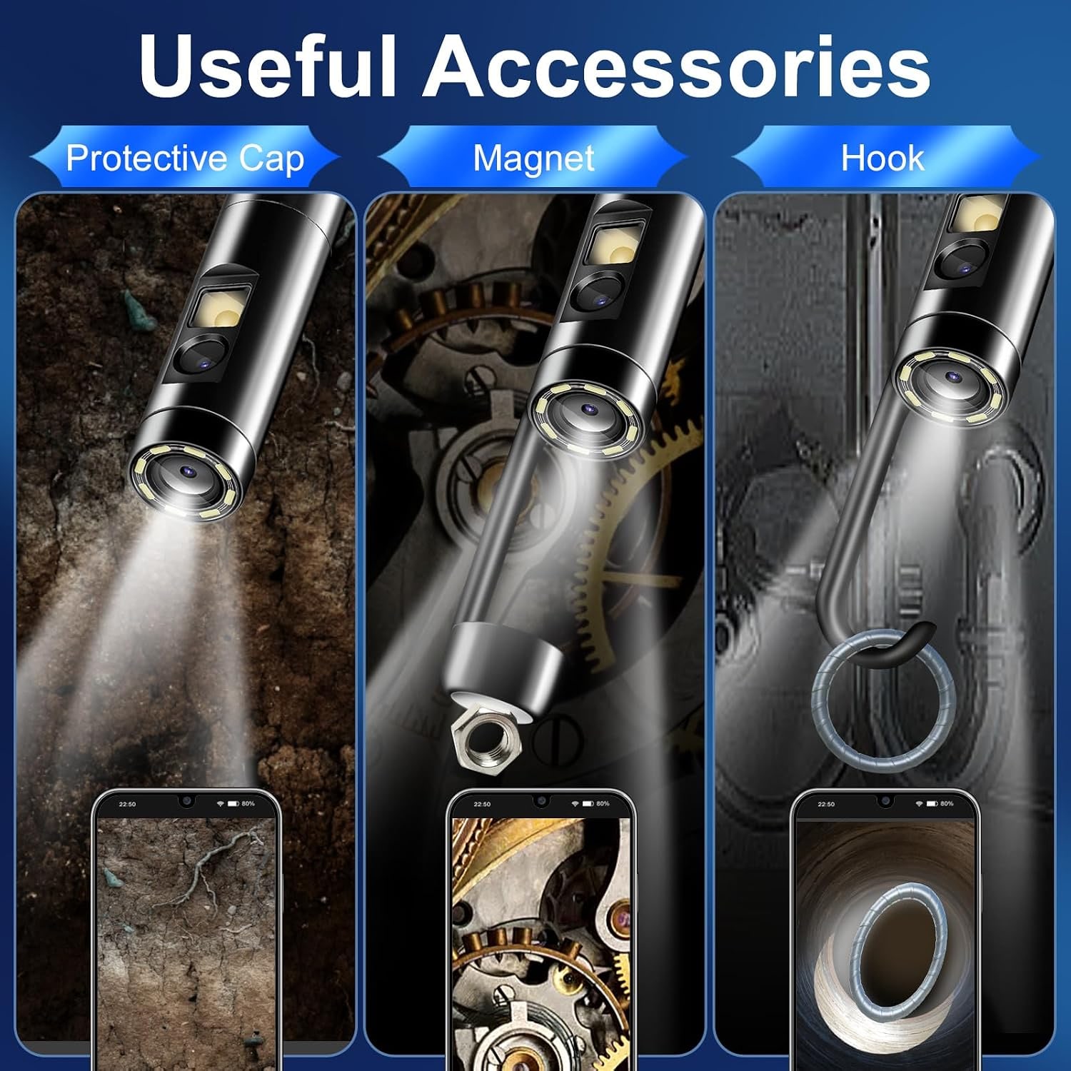 Dual Lens Endoscope Camera with 16.5 ft Semi-Rigid Cable