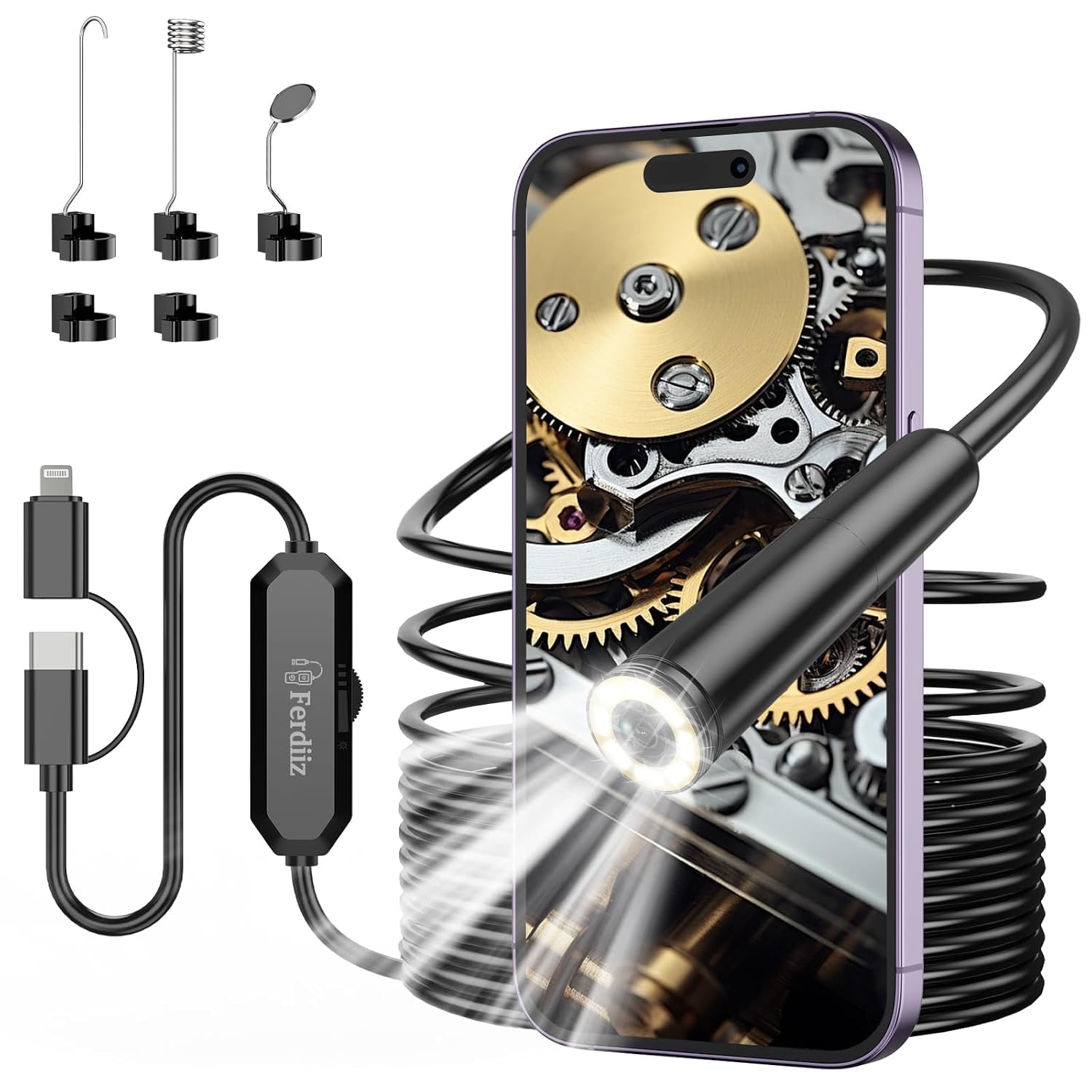 1920P Endoscope Inspection Camera with 16.4ft Semi-Rigid Probe