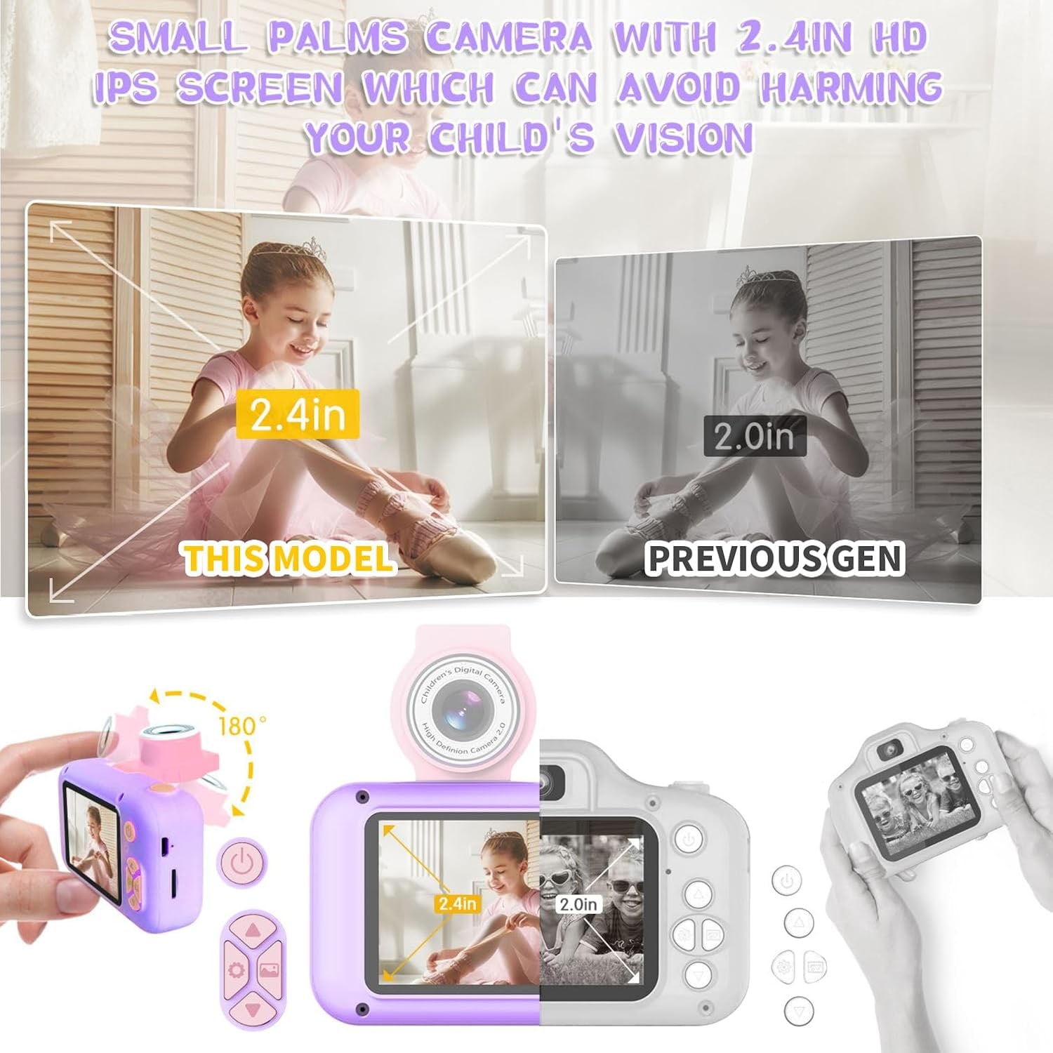 Kids Camera with 180° Flip Lens and 2.4" IPS Screen