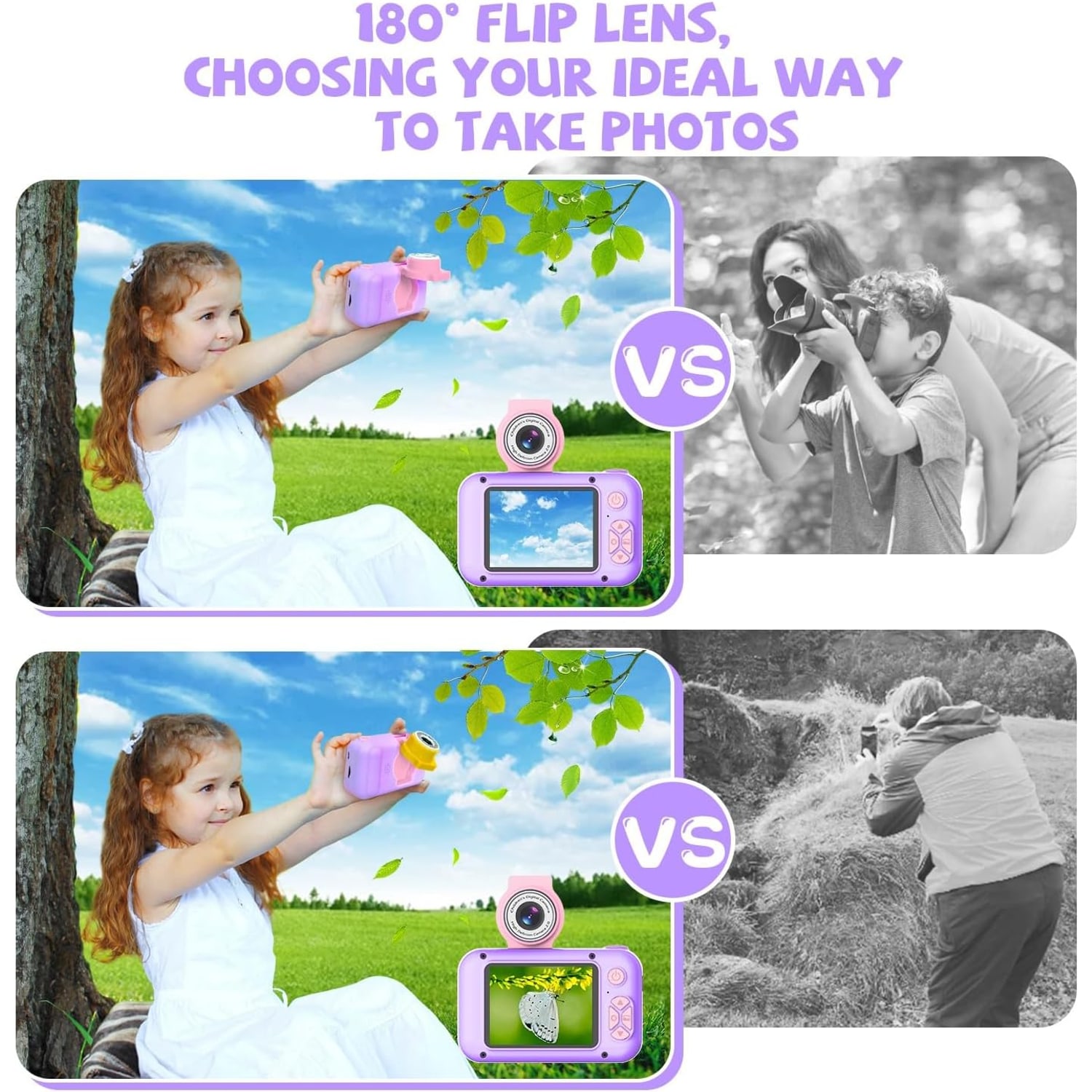 Kids Camera with 180° Flip Lens and 2.4" IPS Screen