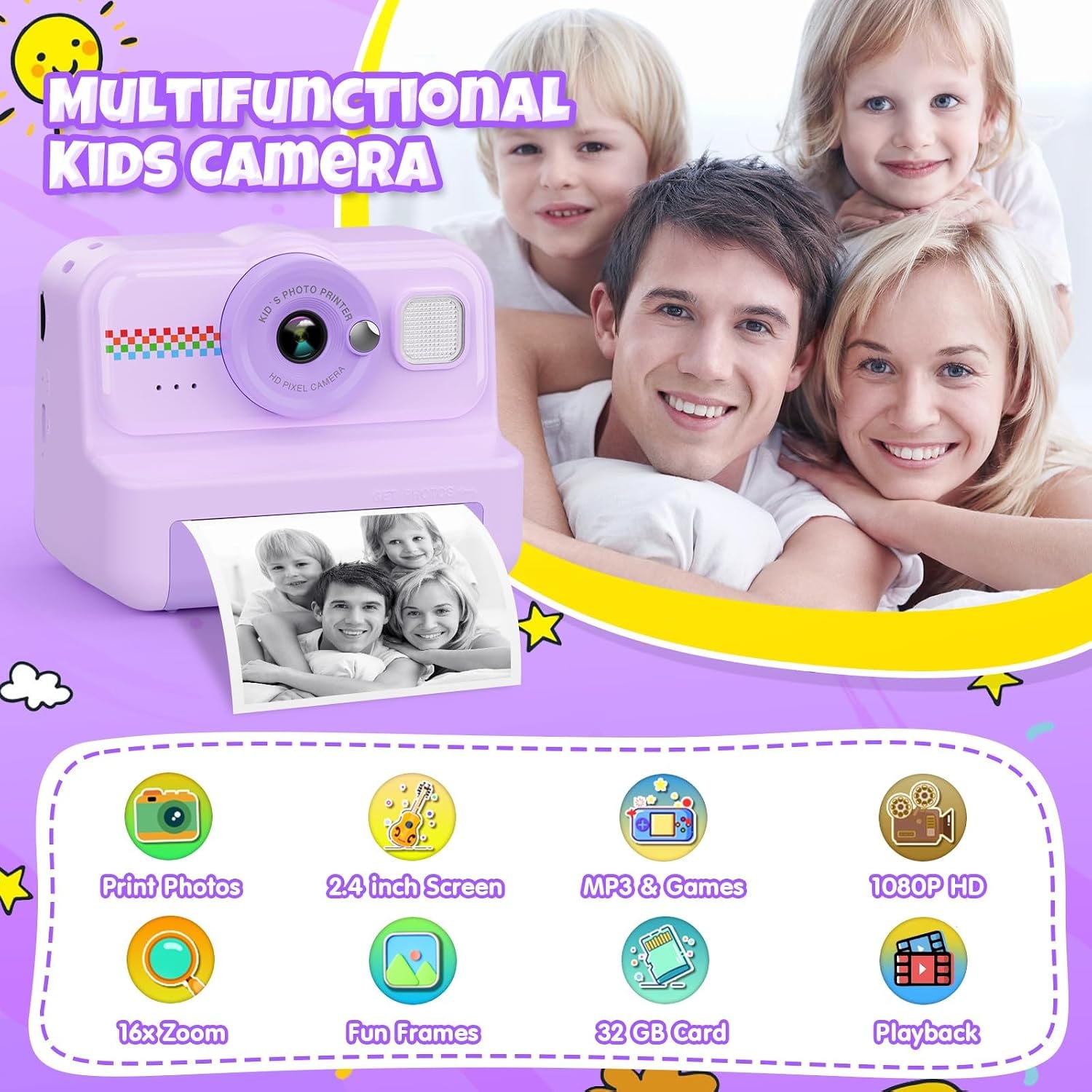 Kids Instant Print Camera with 32GB Card
