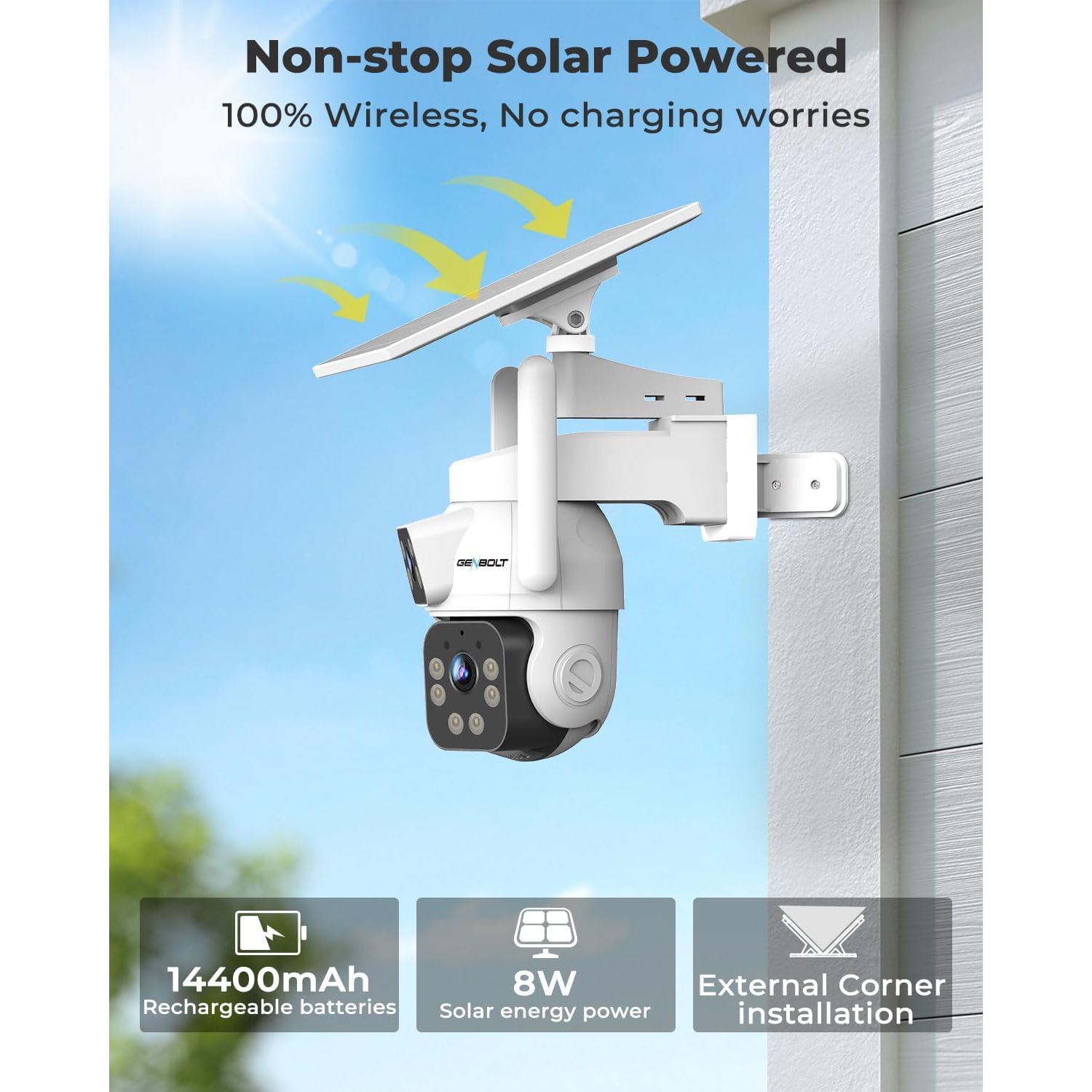 Solar Security Camera with 24/7 Recording and Dual Lens