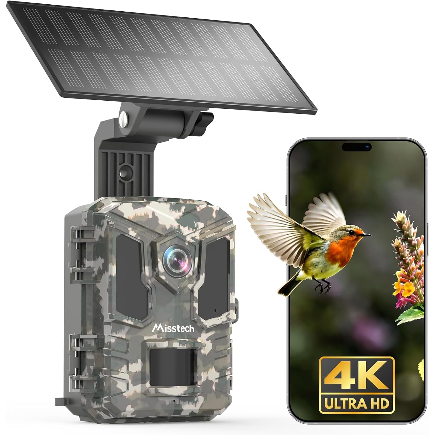 Solar Trail Camera 4K Wildlife Monitor with Night Vision