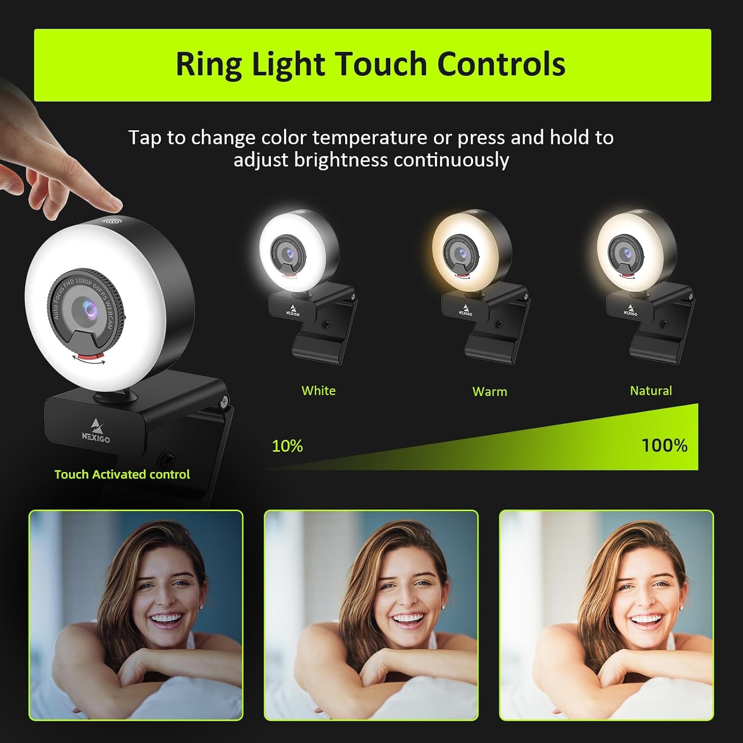 1080p 60fps Webcam with Ring Light
