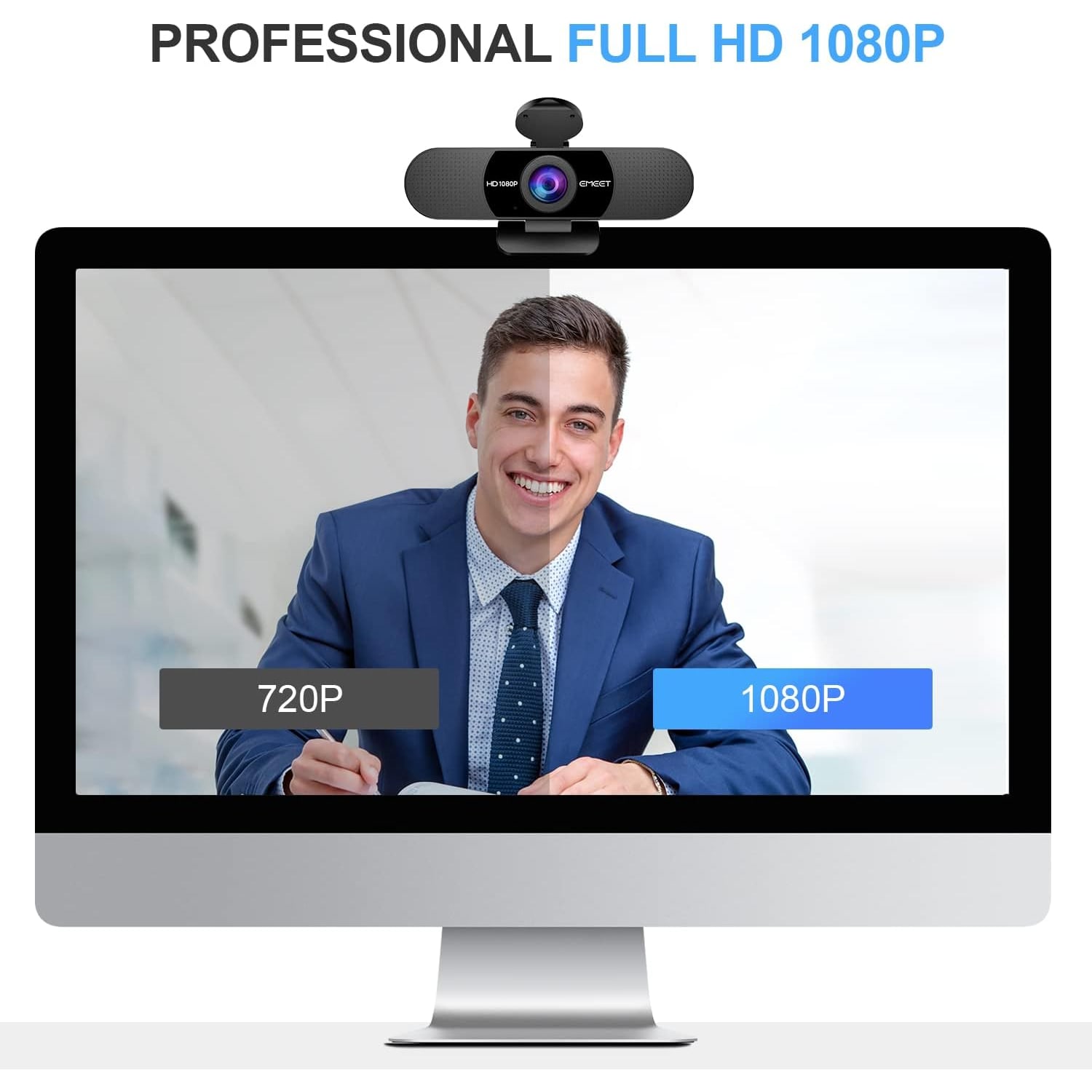 1080p Webcam with Dual Noise-Reducing Microphones