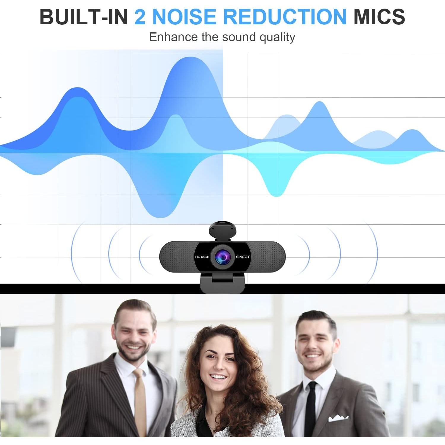 1080p Webcam with Dual Noise-Reducing Microphones