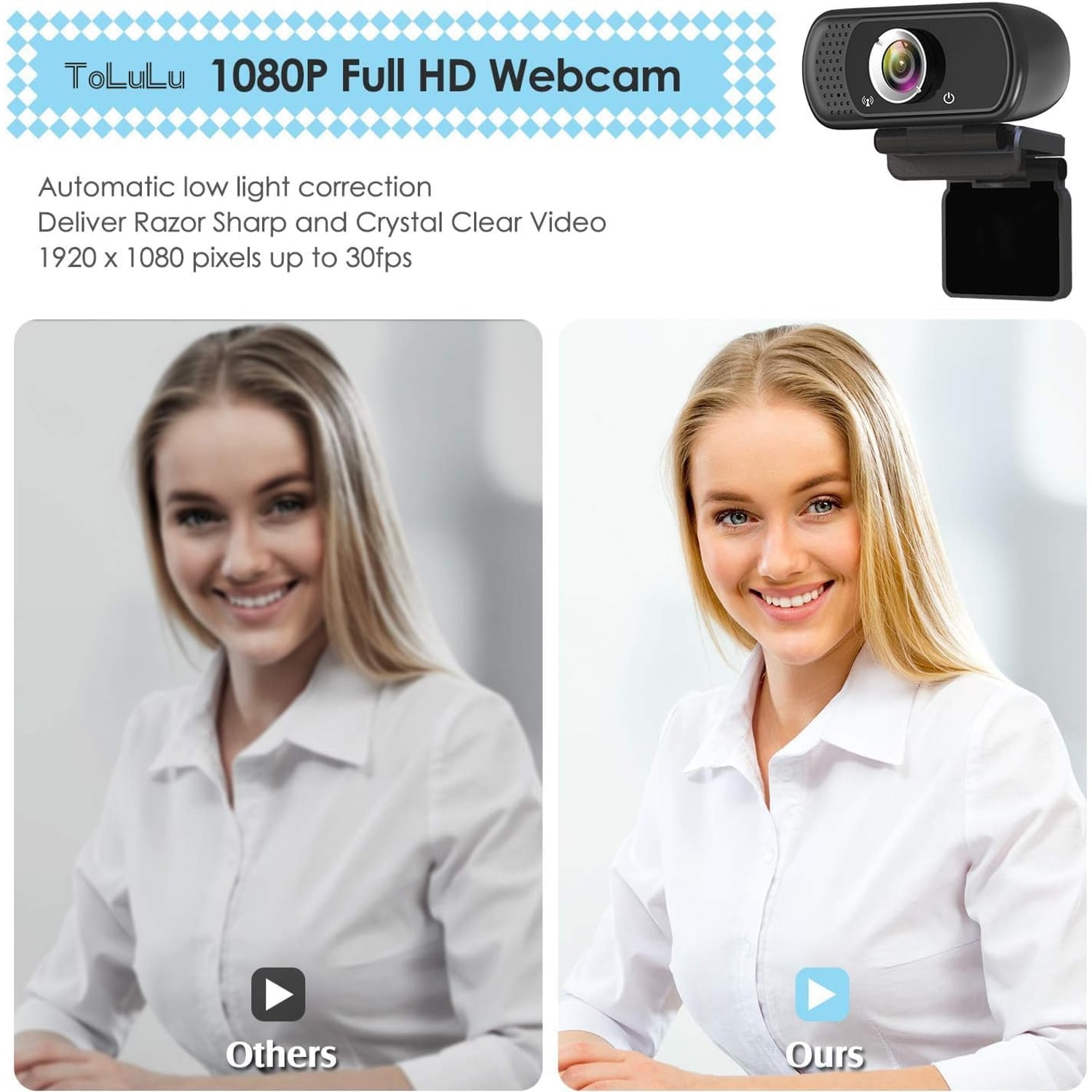 1080p Webcam with Tripod Stand and Privacy Cover