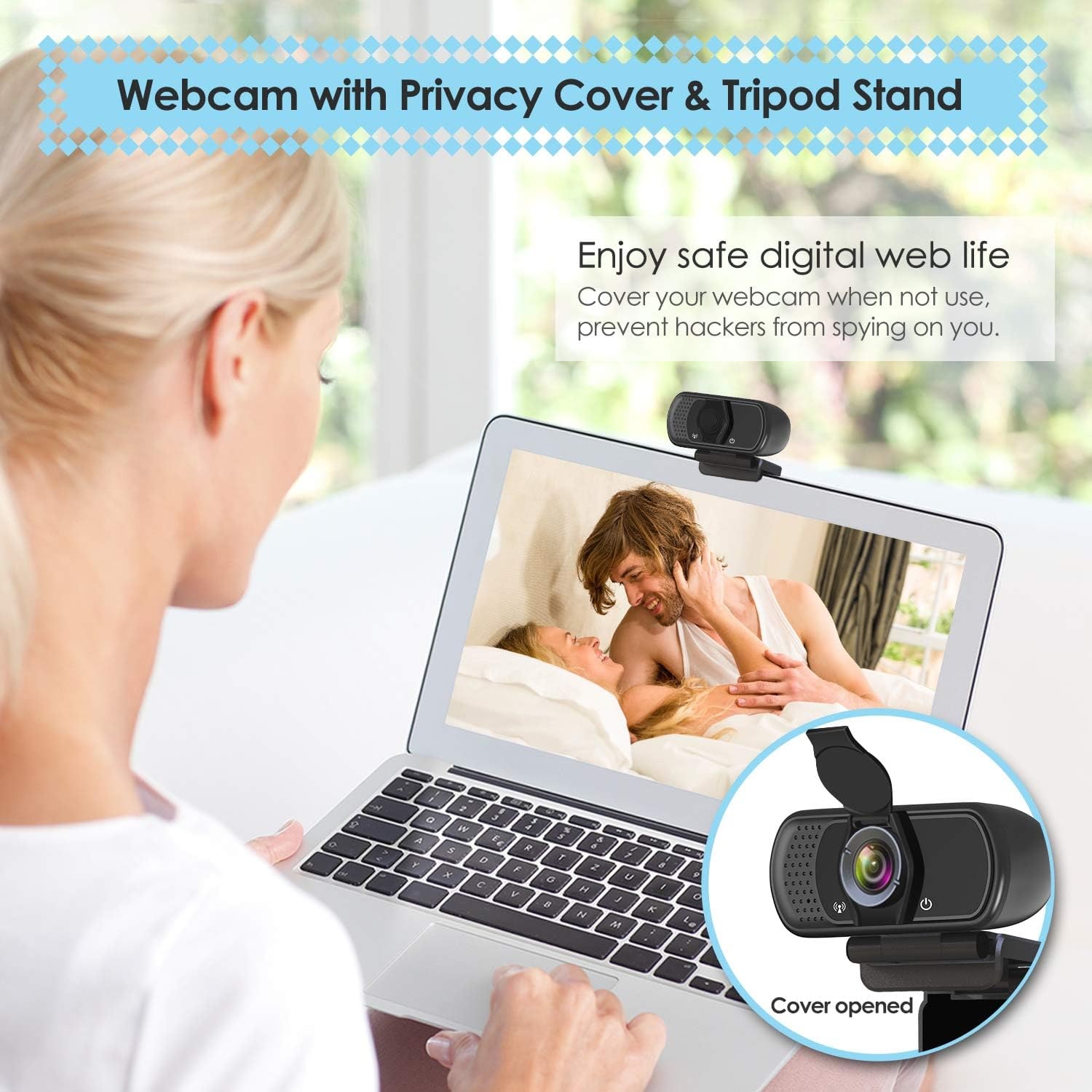 1080p Webcam with Tripod Stand and Privacy Cover
