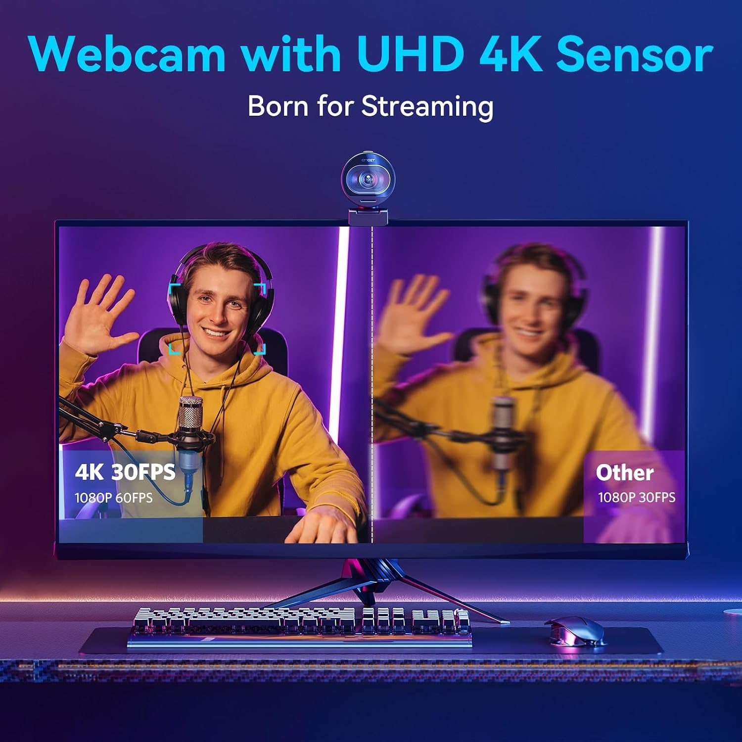 4K Streaming Webcam with PDAF Autofocus and Dual Noise-Cancelling Mics
